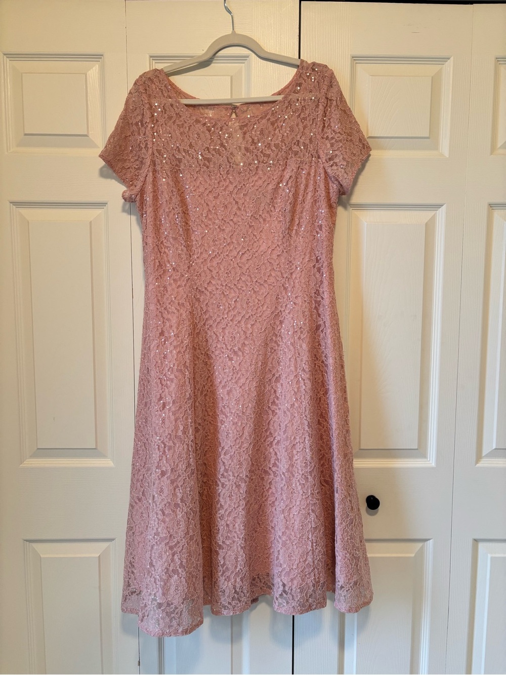 SLNY Dusty Rose Lace and Sequin Midi Dress - Picture 2 of 9